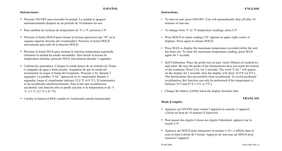 H-B Instrument 3805 User Manual | 2 pages