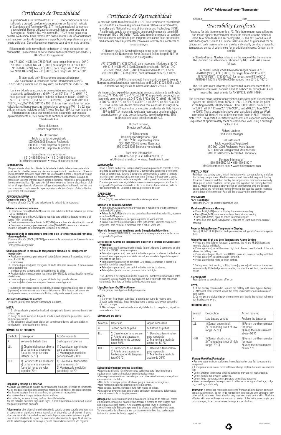 H-B Instrument 3804 User Manual | 2 pages