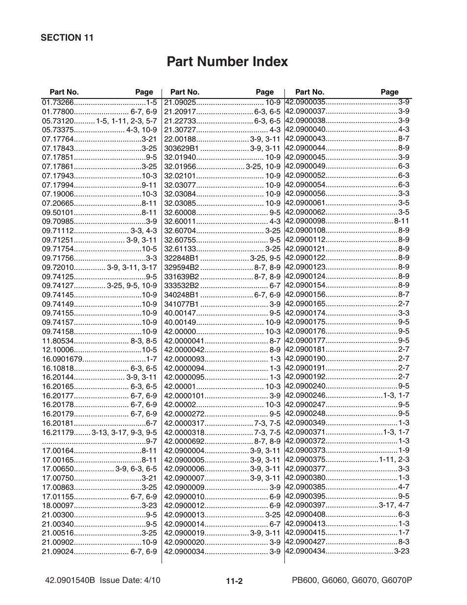 Part number index | Ag-Bag G6070P User Manual | Page 122 / 128