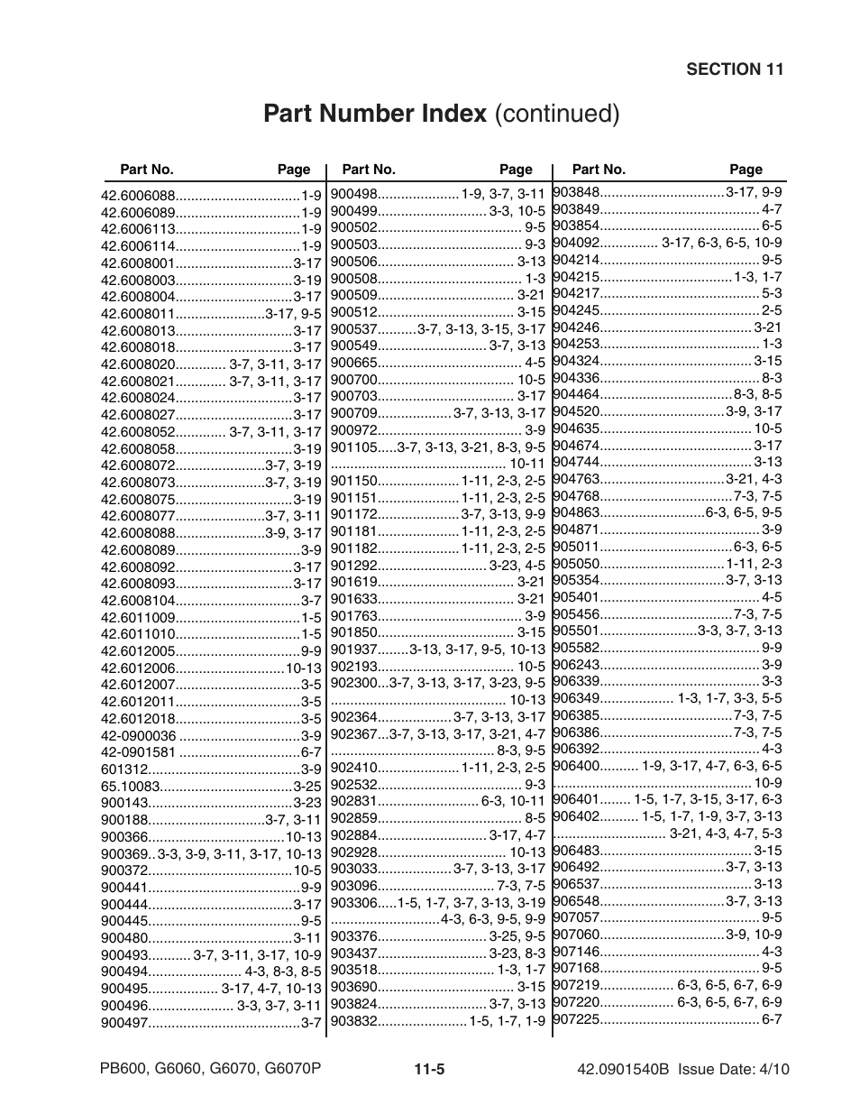 Part number index (continued) | Ag-Bag G6070P User Manual | Page 125 / 128