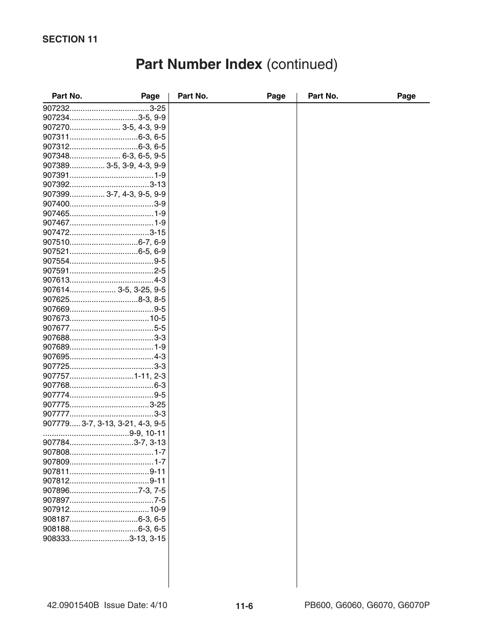 Part number index (continued) | Ag-Bag G6070P User Manual | Page 126 / 128