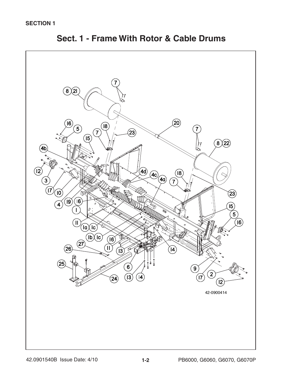 Sect. 1 - frame with rotor & cable drums | Ag-Bag G6070P User Manual | Page 8 / 128