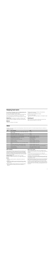 Keeping food warm, Method, Place the ovenware in the drawer | Add the food to the preheated ovenware, Close the drawer again, Switching off, Uses, Slow cooking, Notes on slow cooking | Neff N21H40N3 User Manual | Page 11 / 40