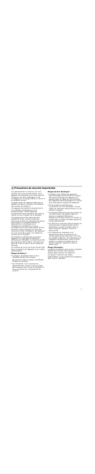 Précautions de sécurité importantes, Risque de brûlure, Risque de choc électrique | Risque d'incendie | Neff N21H40N3 User Manual | Page 21 / 40