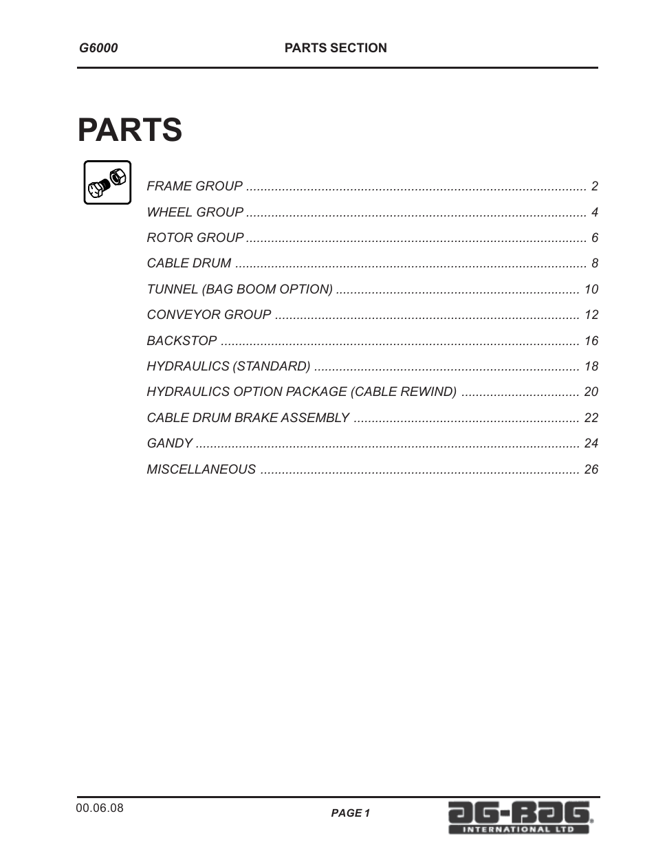 Parts | Ag-Bag G6000-Year 2000 User Manual | Page 2 / 32