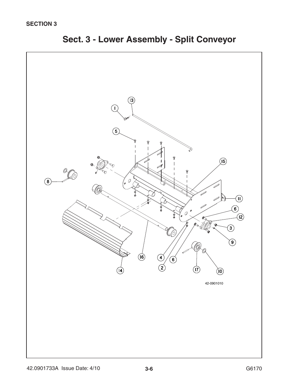 Sect. 3 - lower assembly - split conveyor | Ag-Bag G6170 User Manual | Page 24 / 90