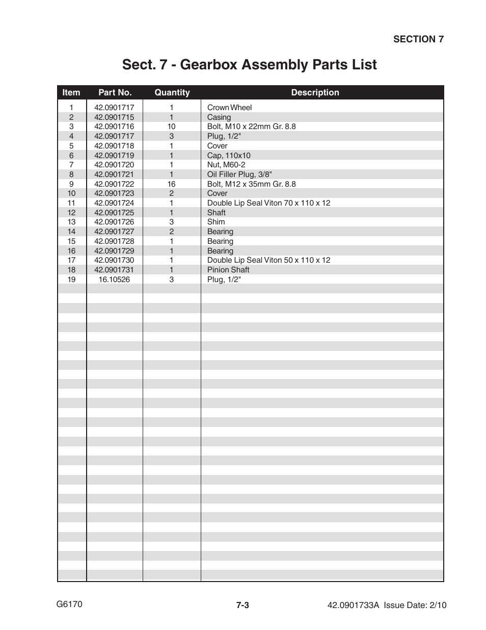 Sect. 7 - gearbox assembly parts list | Ag-Bag G6170 User Manual | Page 59 / 90
