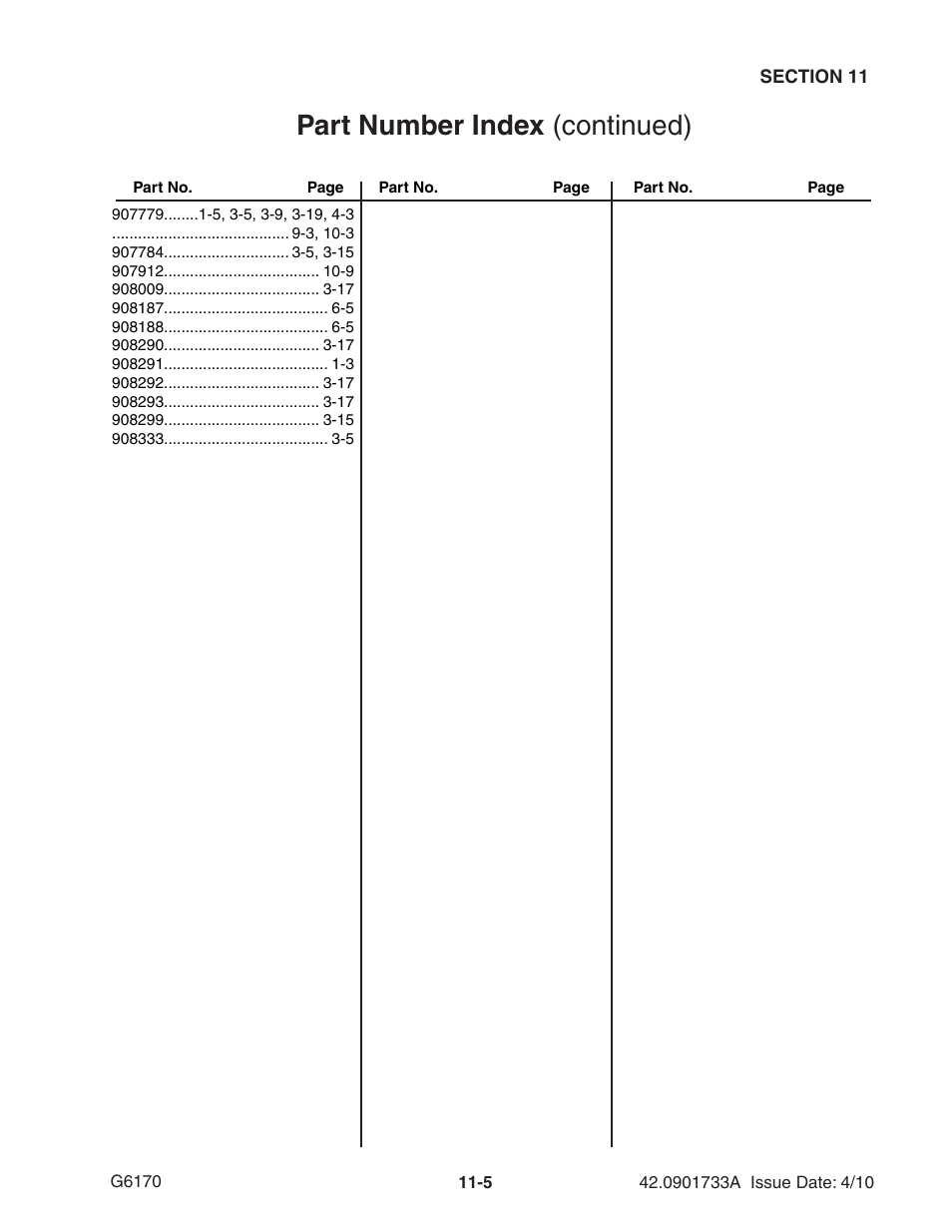 Part number index (continued) | Ag-Bag G6170 User Manual | Page 87 / 90