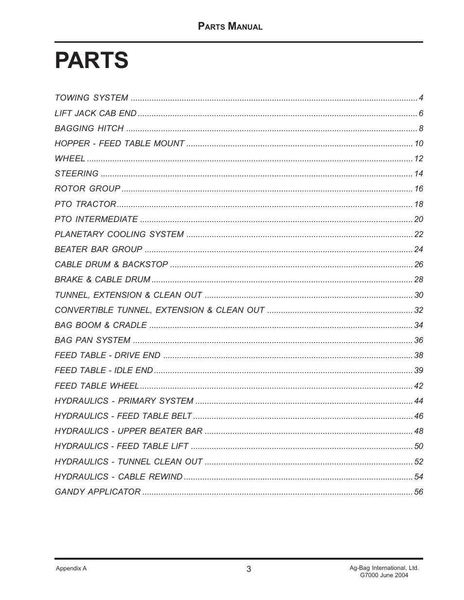 Parts | Ag-Bag G7000 User Manual | Page 3 / 57