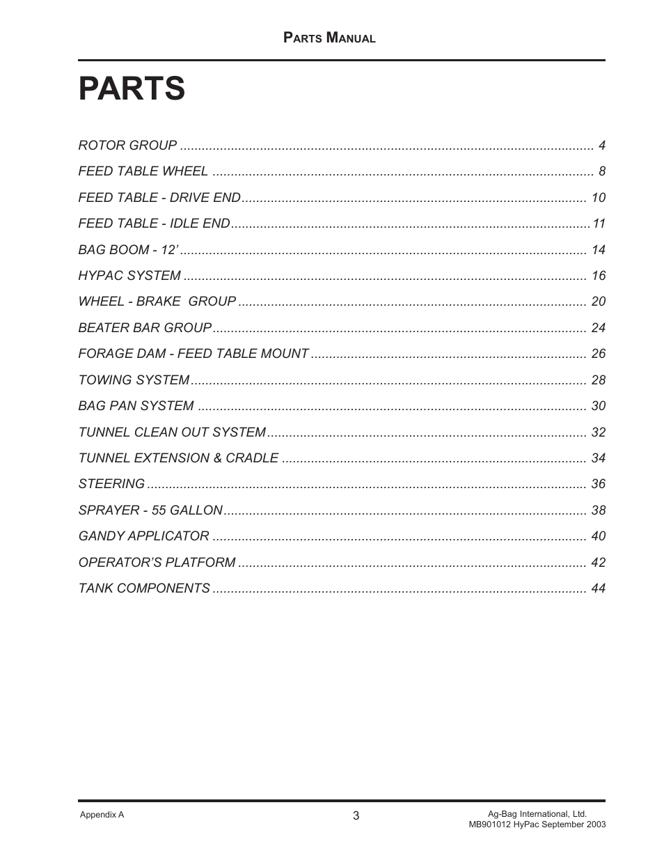 Parts | Ag-Bag MB901012 User Manual | Page 3 / 45
