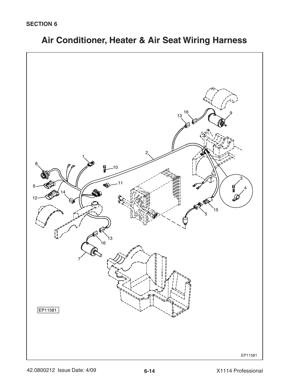 Air conditioner, heater & air seat wiring harness | Ag-Bag X1114 Bagger User Manual | Page 108 / 262