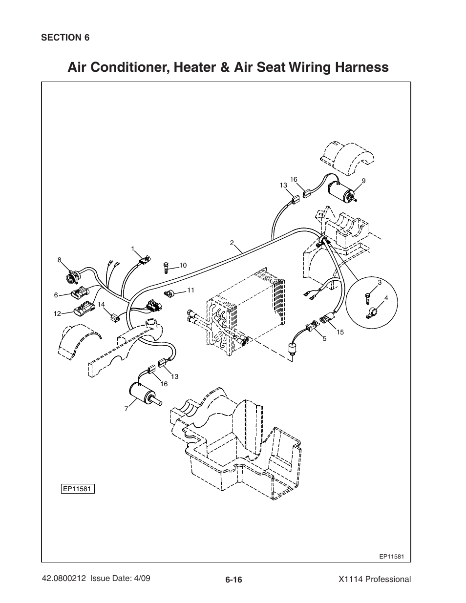 Air conditioner, heater & air seat wiring harness | Ag-Bag X1114 Bagger User Manual | Page 110 / 262