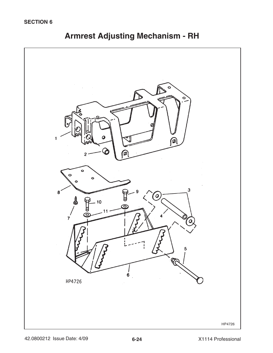 Armrest adjusting mechanism - rh | Ag-Bag X1114 Bagger User Manual | Page 118 / 262