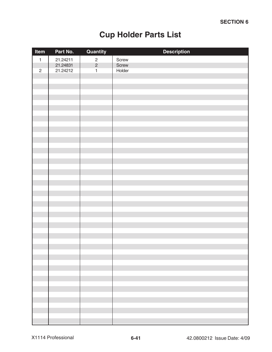 Cup holder parts list | Ag-Bag X1114 Bagger User Manual | Page 135 / 262