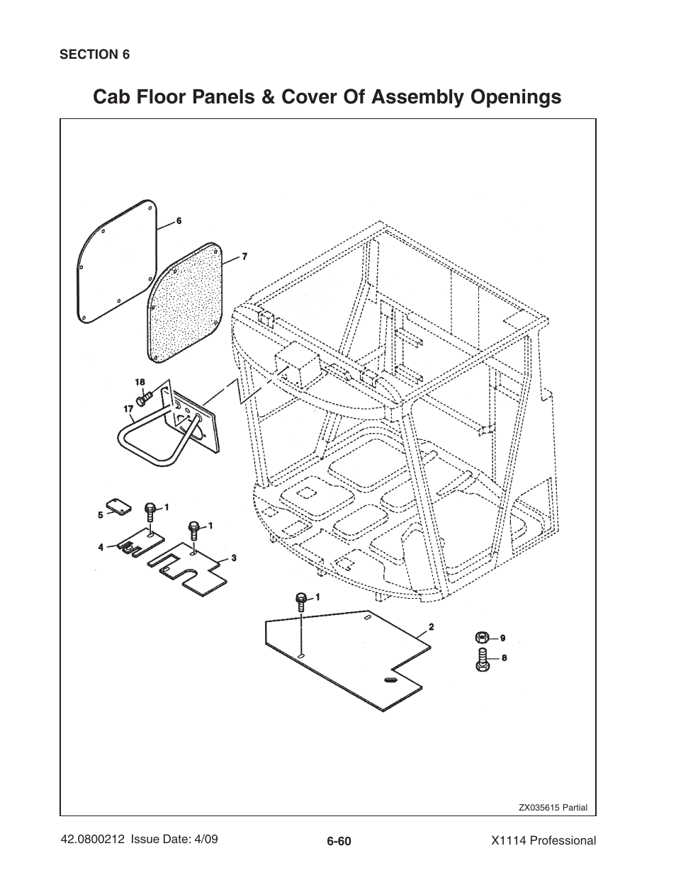 Cab floor panels & cover of assembly openings | Ag-Bag X1114 Bagger User Manual | Page 154 / 262