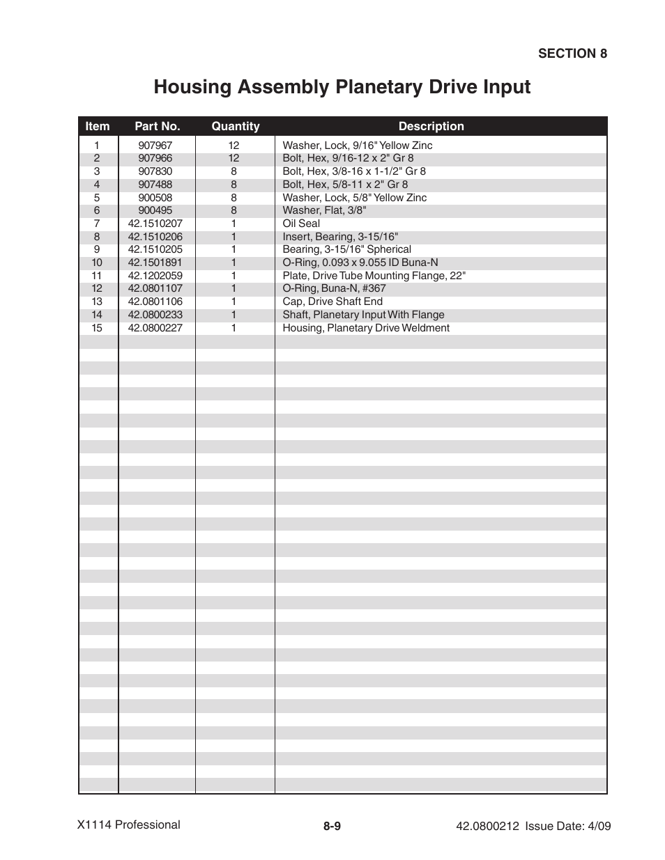 Housing assembly planetary drive input | Ag-Bag X1114 Bagger User Manual | Page 205 / 262
