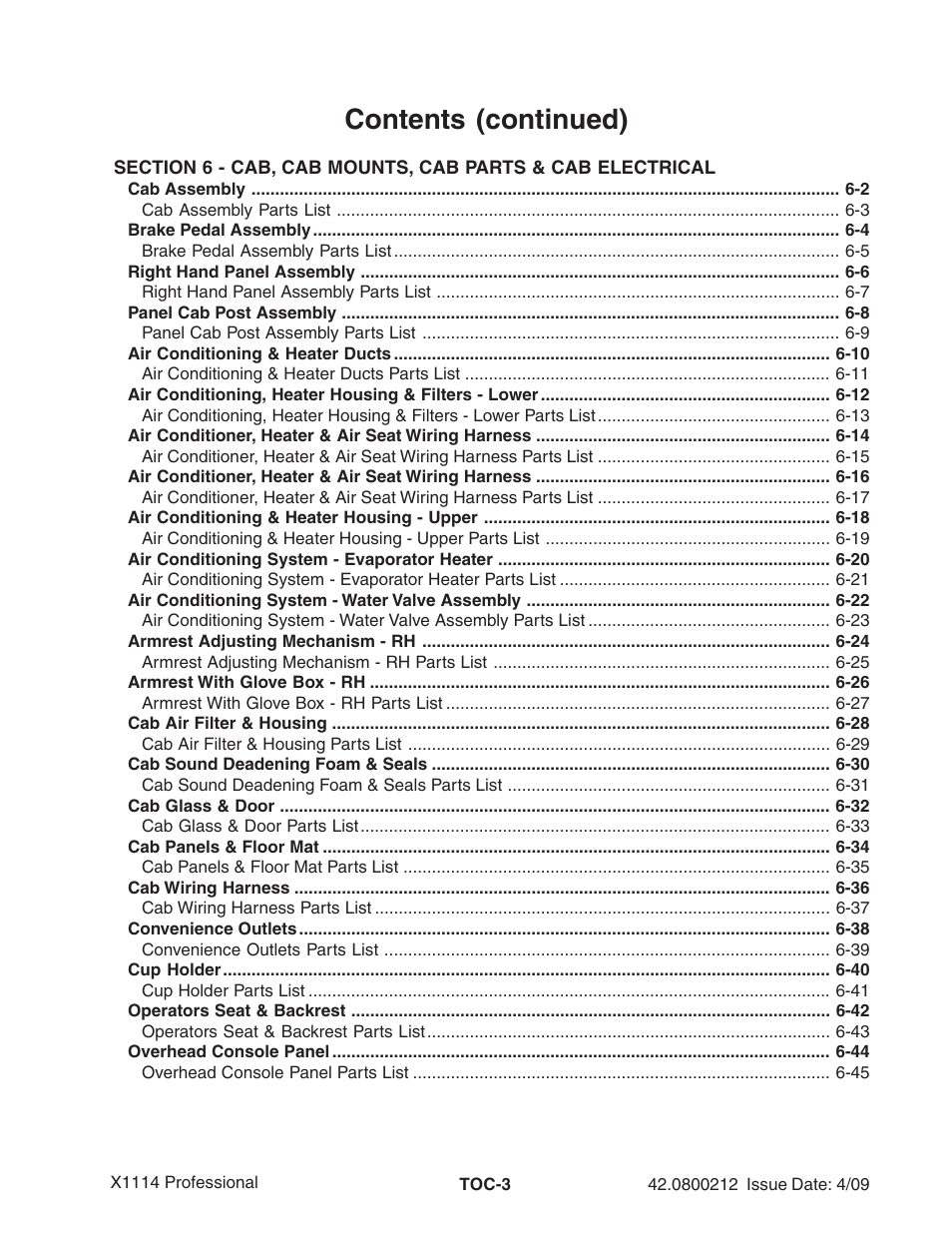 Contents (continued) | Ag-Bag X1114 Bagger User Manual | Page 5 / 262