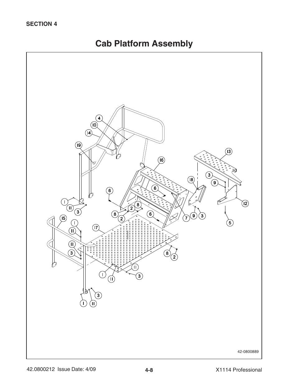 Cab platform assembly | Ag-Bag X1114 Bagger User Manual | Page 66 / 262