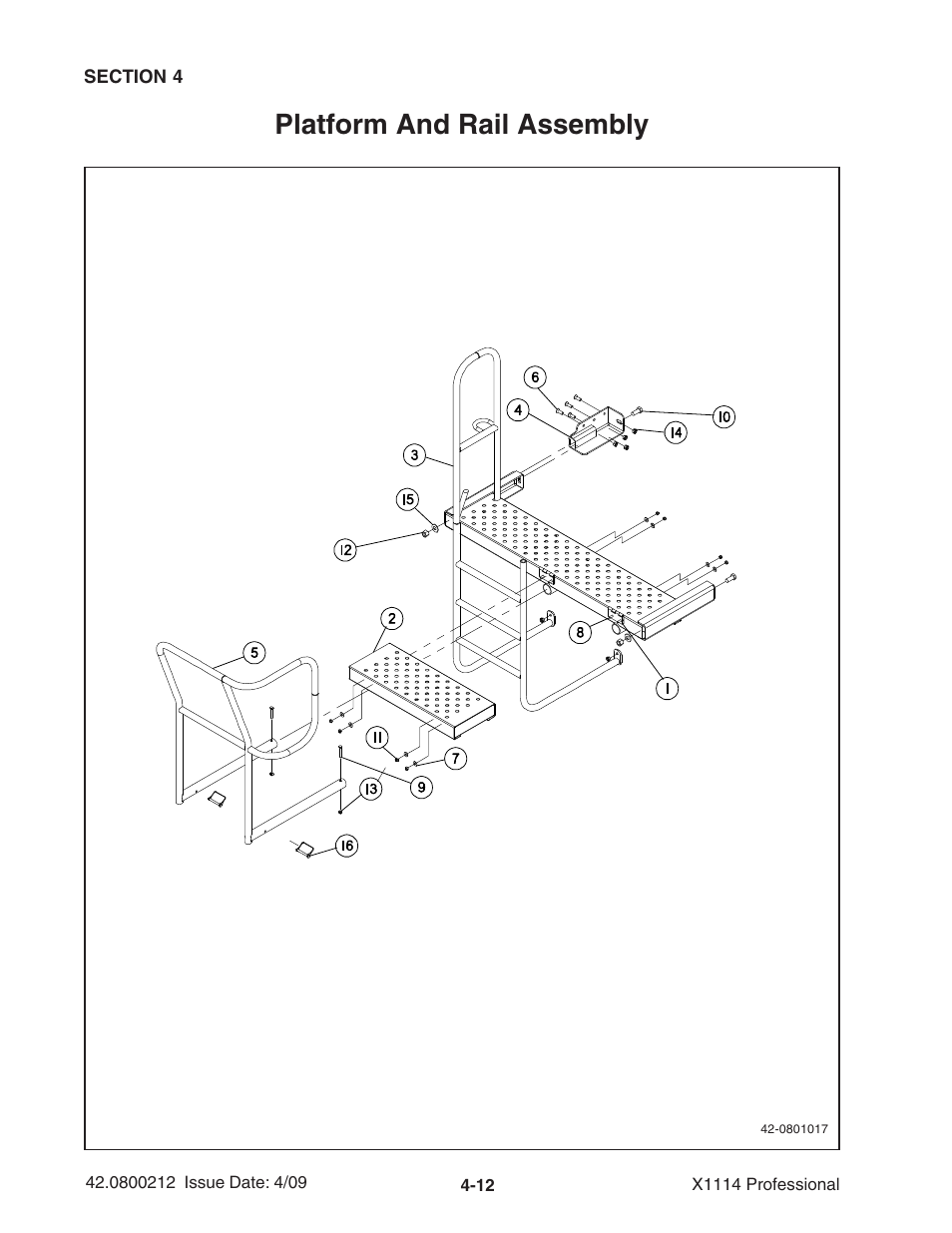 Platform and rail assembly | Ag-Bag X1114 Bagger User Manual | Page 70 / 262