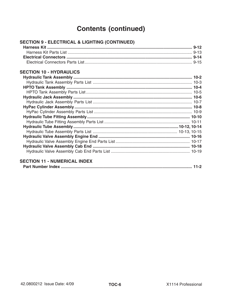 Contents (continued) | Ag-Bag X1114 Bagger User Manual | Page 8 / 262