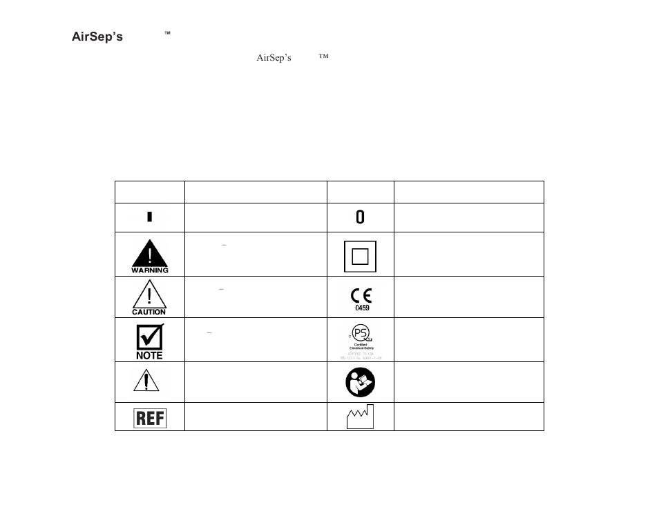 Airsep’s focus, Portable oxygen concentrator, Symbols | Symbol, Description | AirSep MN170-1 D User Manual | Page 5 / 40