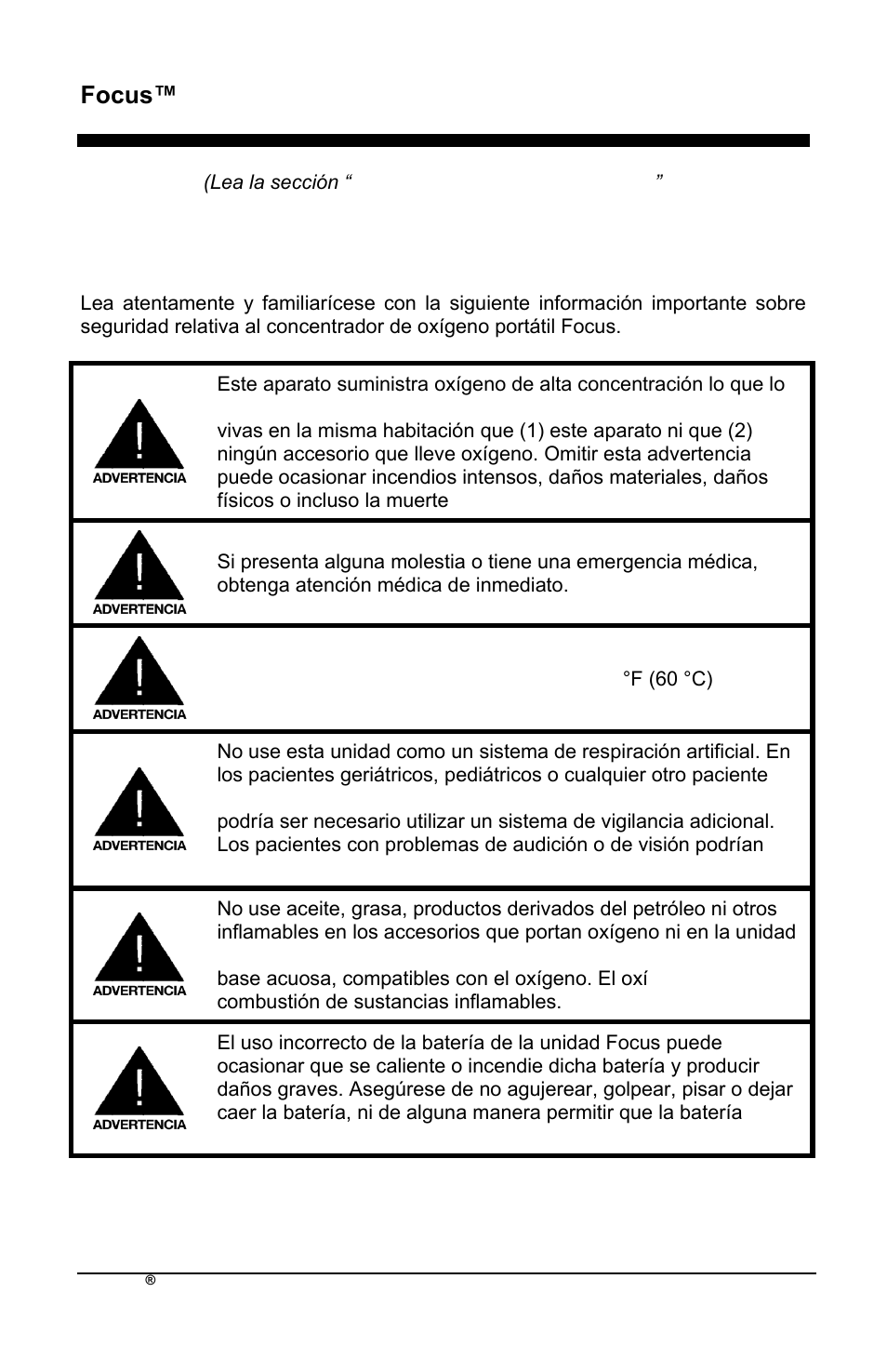 Focus™ es, Normas de seguridad importantes | AirSep MN172-1 User Manual | Page 101 / 502