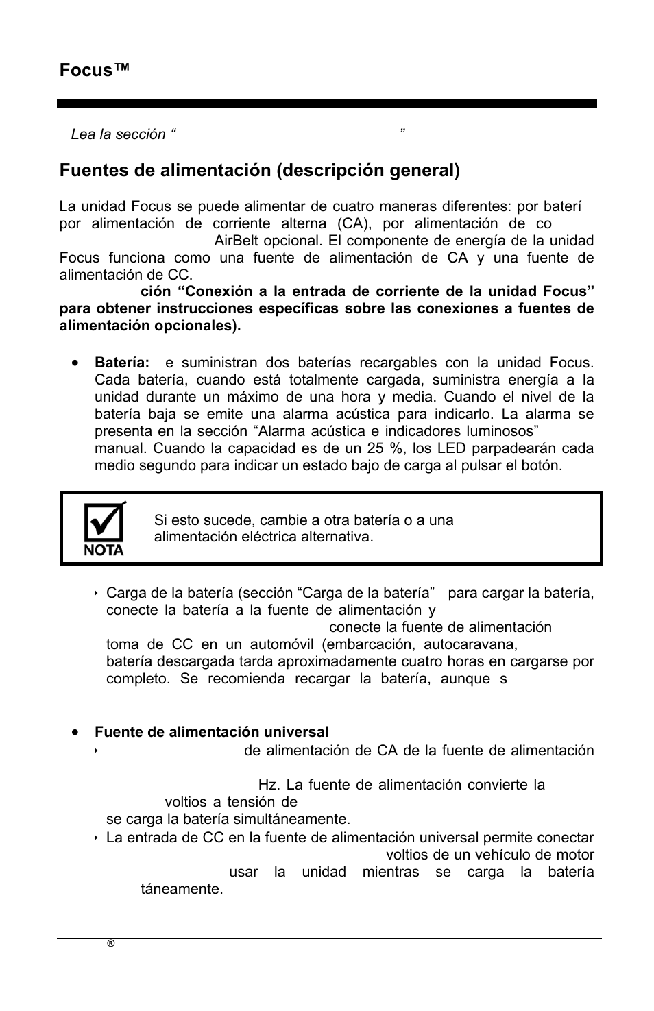 Focus™ es, Fuentes de alimentación (descripción general) | AirSep MN172-1 User Manual | Page 123 / 502