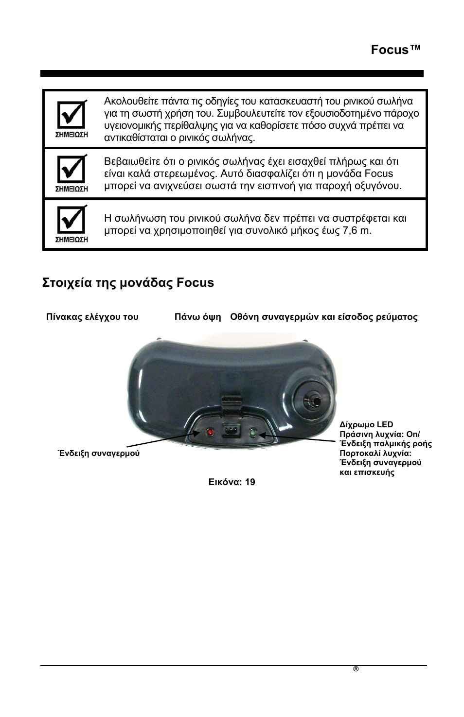 Focus, Ηνηρεία ηεο κνλάδαο focus | AirSep MN172-1 User Manual | Page 166 / 502