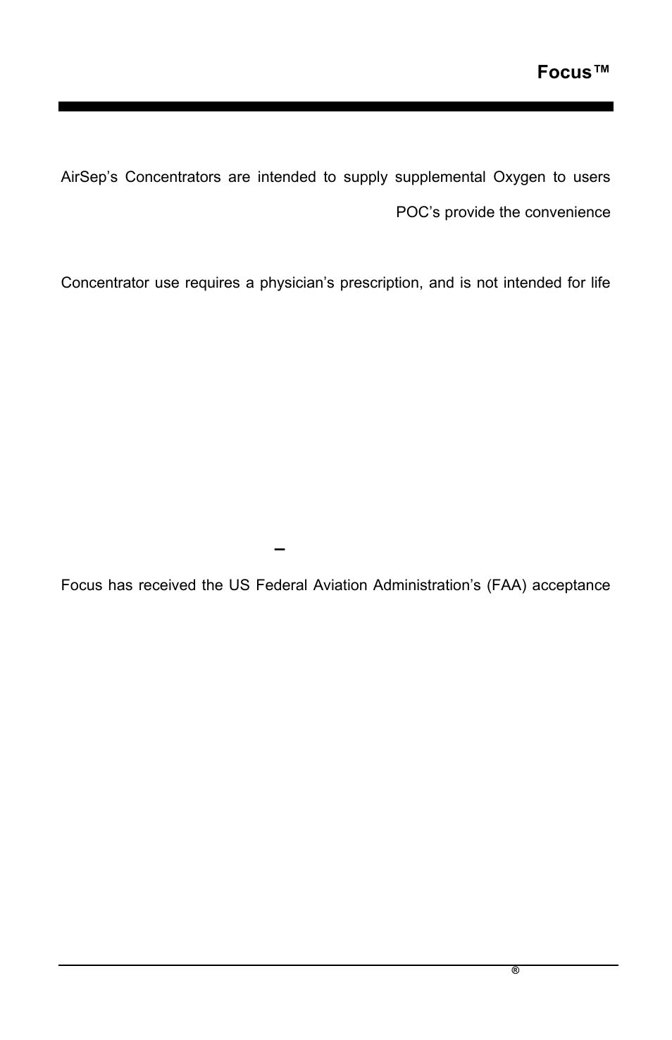 Focus, Operator profile, Focus for airline travel – faa-approved | AirSep MN172-1 User Manual | Page 192 / 502