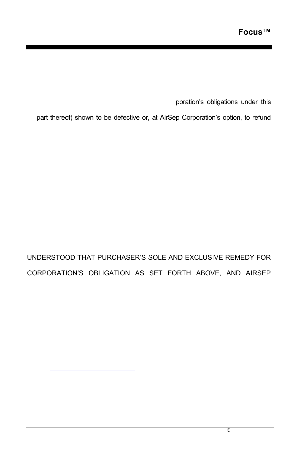 Focus, Limited warranty | AirSep MN172-1 User Manual | Page 230 / 502
