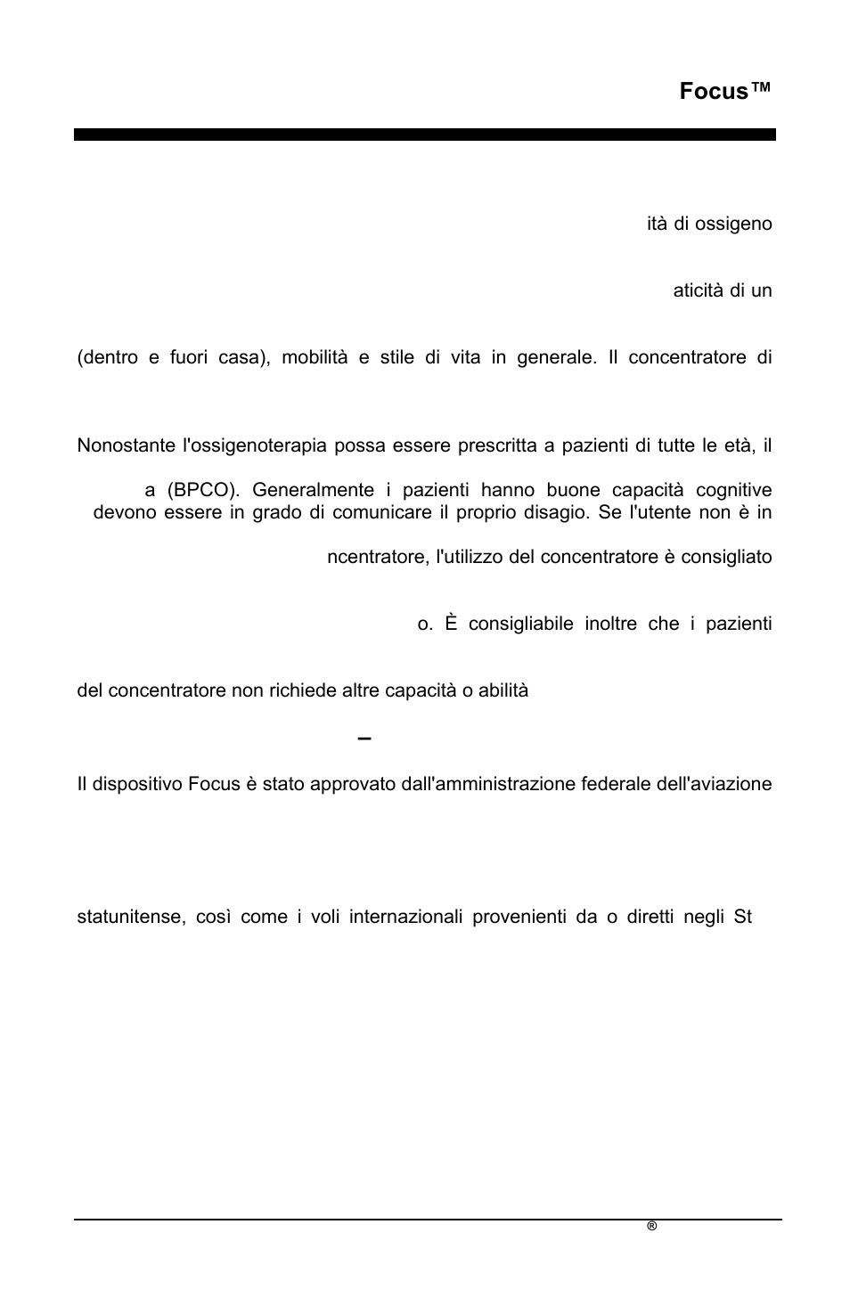 Focus, Profilo dell'operatore, Focus e i viaggi in aereo – approvazione faa | AirSep MN172-1 User Manual | Page 236 / 502