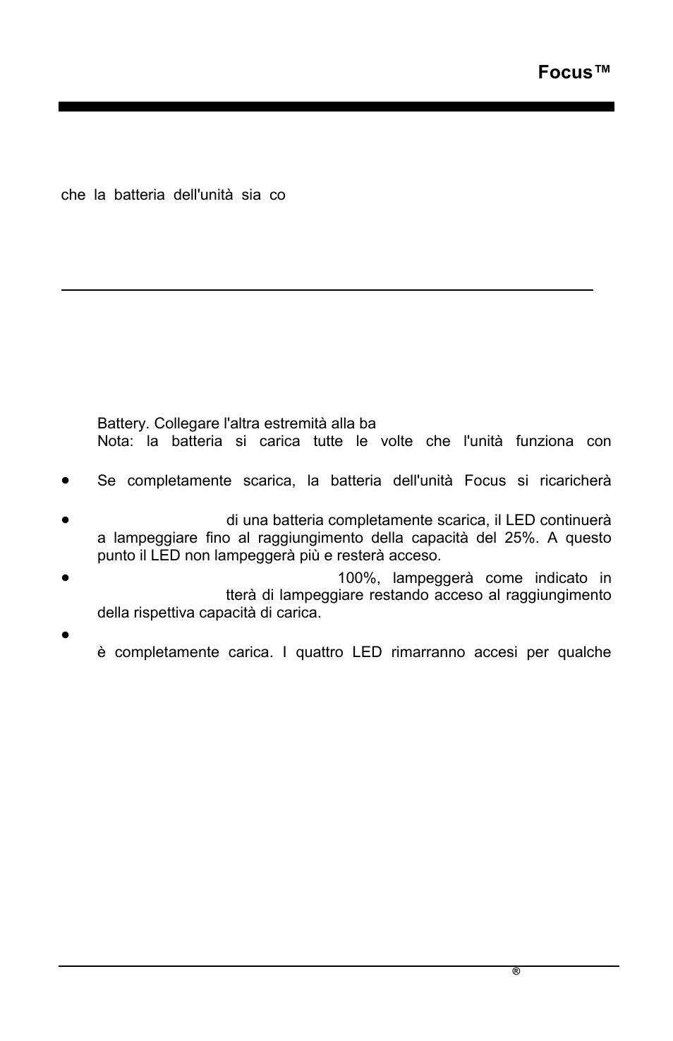 Focus, Ricarica della batteria | AirSep MN172-1 User Manual | Page 250 / 502