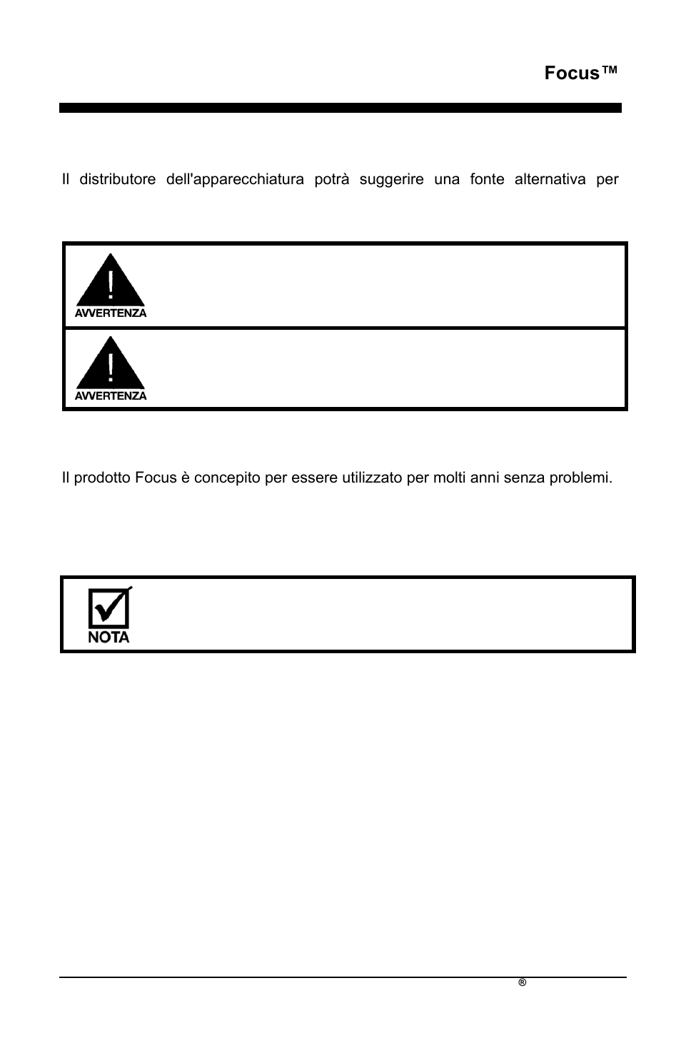 Focus, Fonte di ossigeno di riserva, Risoluzione dei problemi | AirSep MN172-1 User Manual | Page 268 / 502