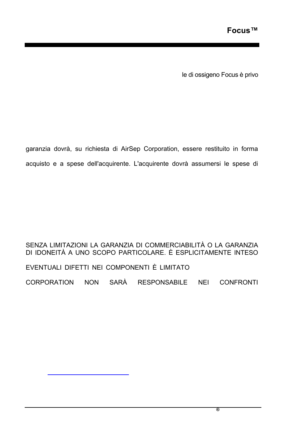 Focus, Garanzia limitata | AirSep MN172-1 User Manual | Page 276 / 502