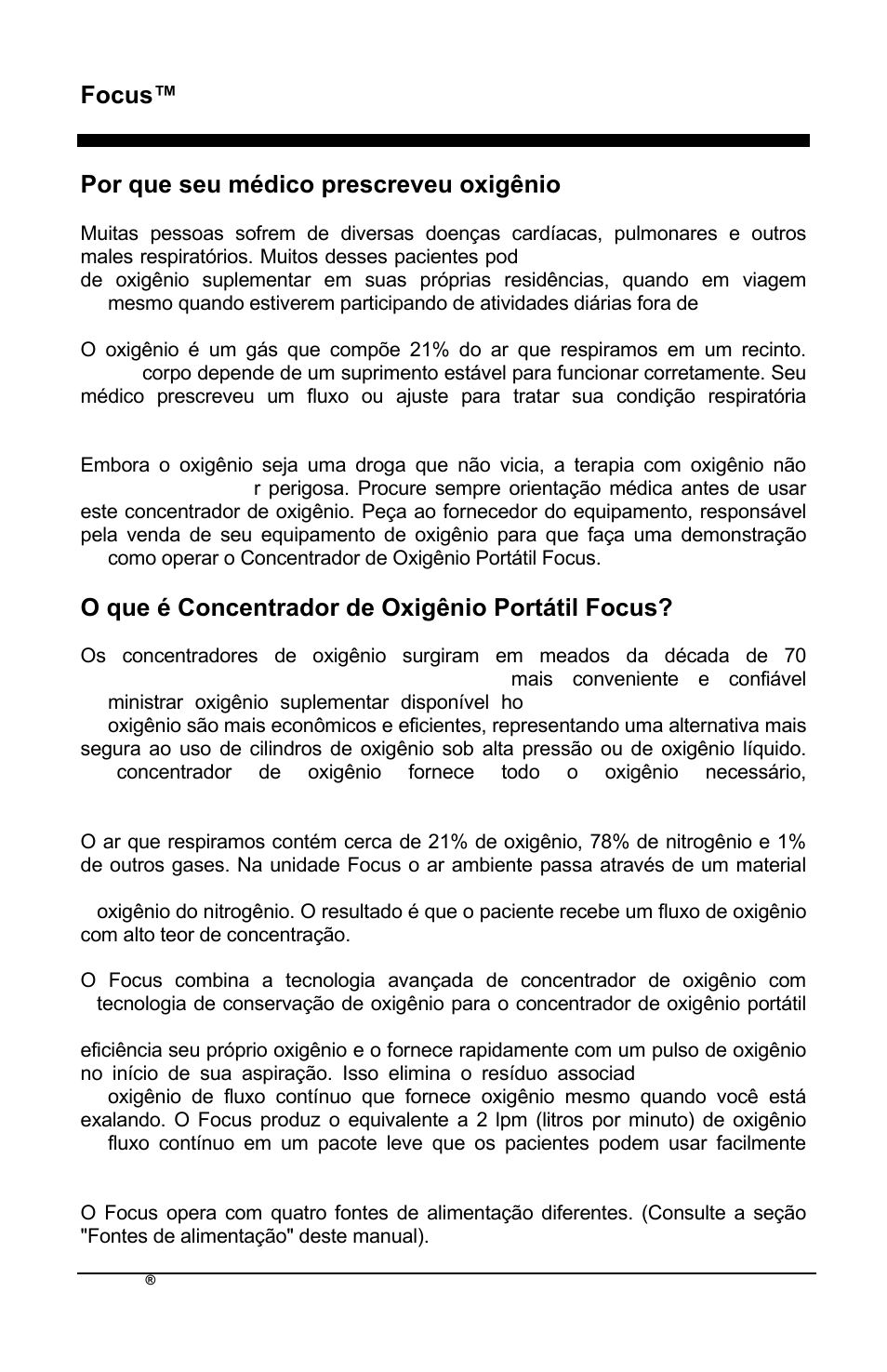 Focus™ pt, Por que seu médico prescreveu oxigênio, O que é concentrador de oxigênio portátil focus | AirSep MN172-1 User Manual | Page 327 / 502