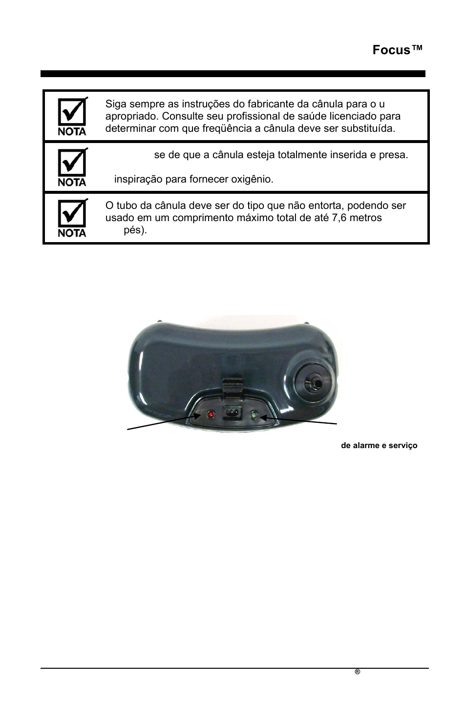Focus, Componentes da unidade focus | AirSep MN172-1 User Manual | Page 348 / 502