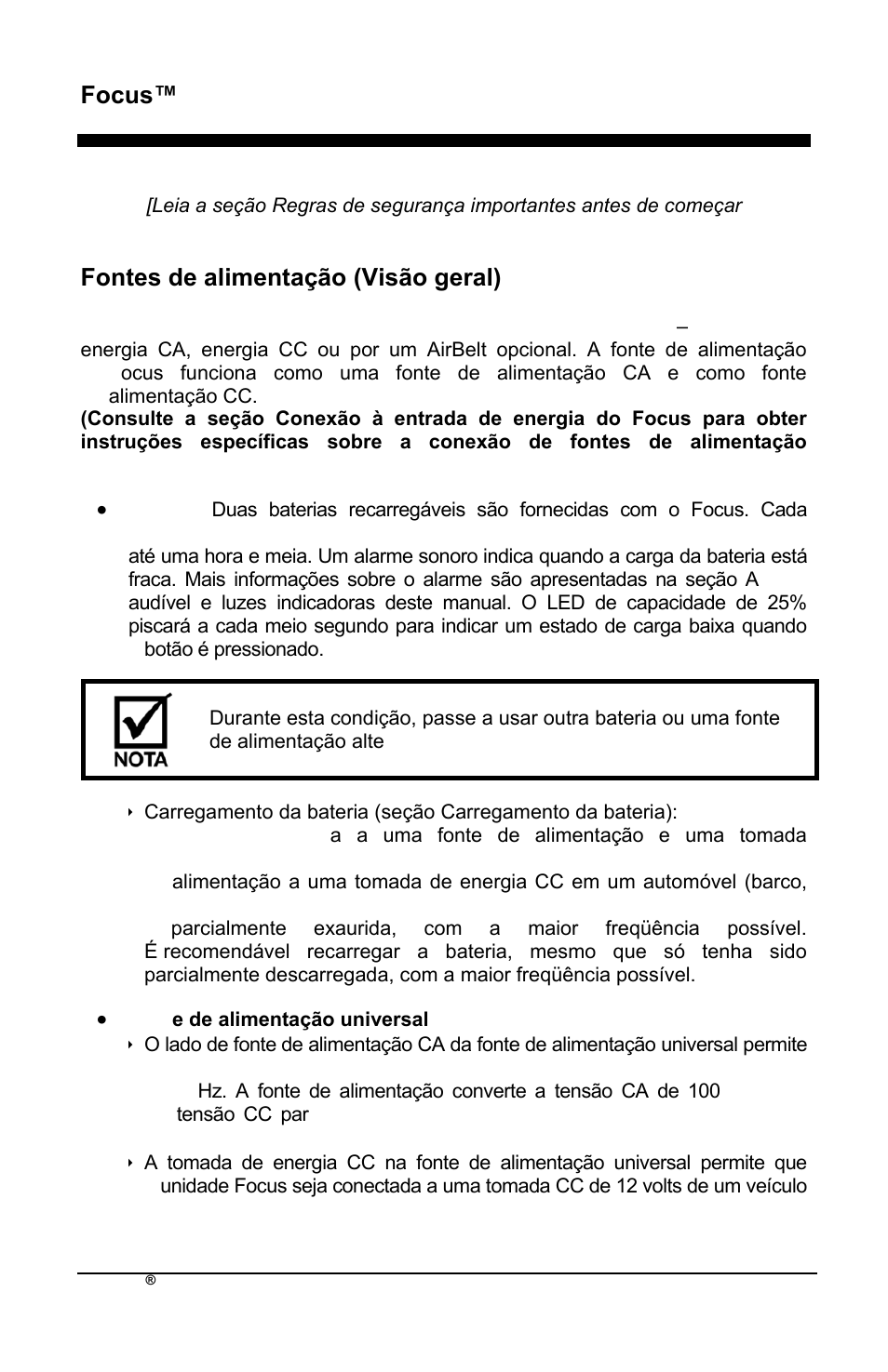 Focus™ pt, Fontes de alimentação (visão geral) | AirSep MN172-1 User Manual | Page 351 / 502