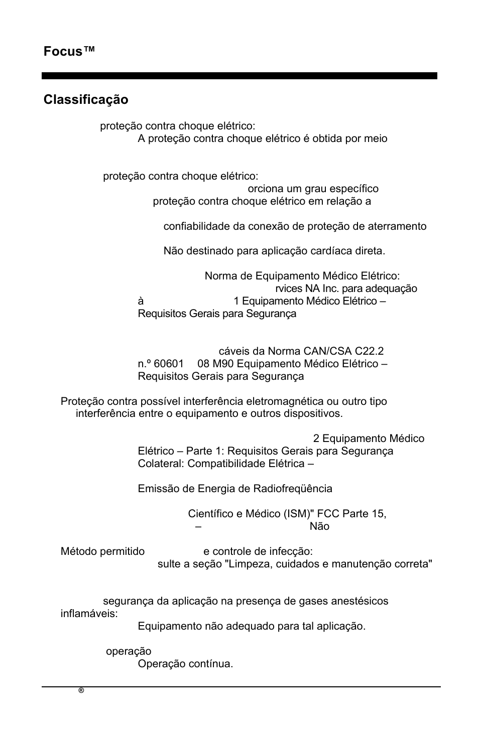 Focus™ pt, Classificação | AirSep MN172-1 User Manual | Page 367 / 502