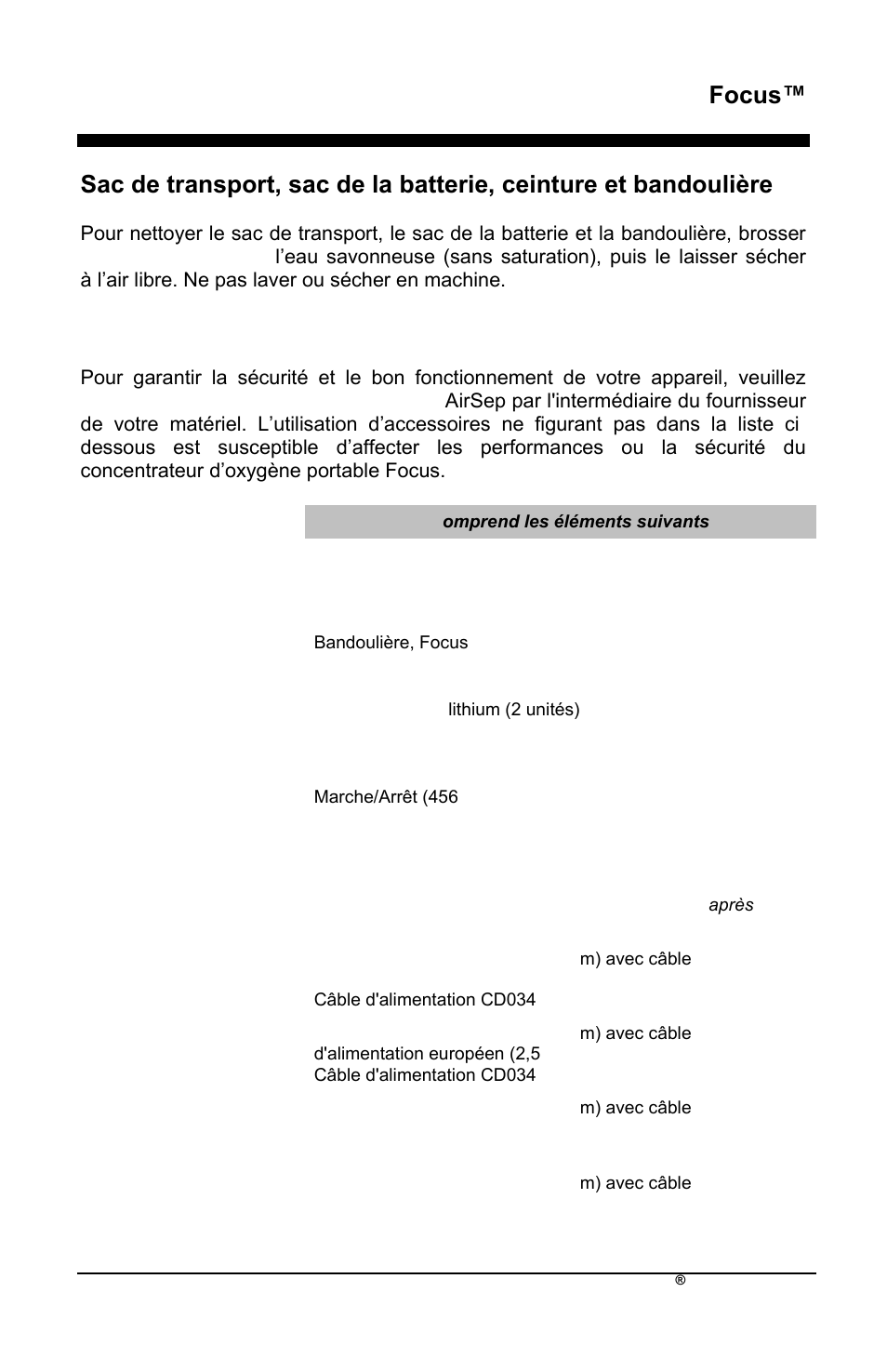 Fr focus, Accessoires du focus | AirSep MN172-1 User Manual | Page 38 / 502