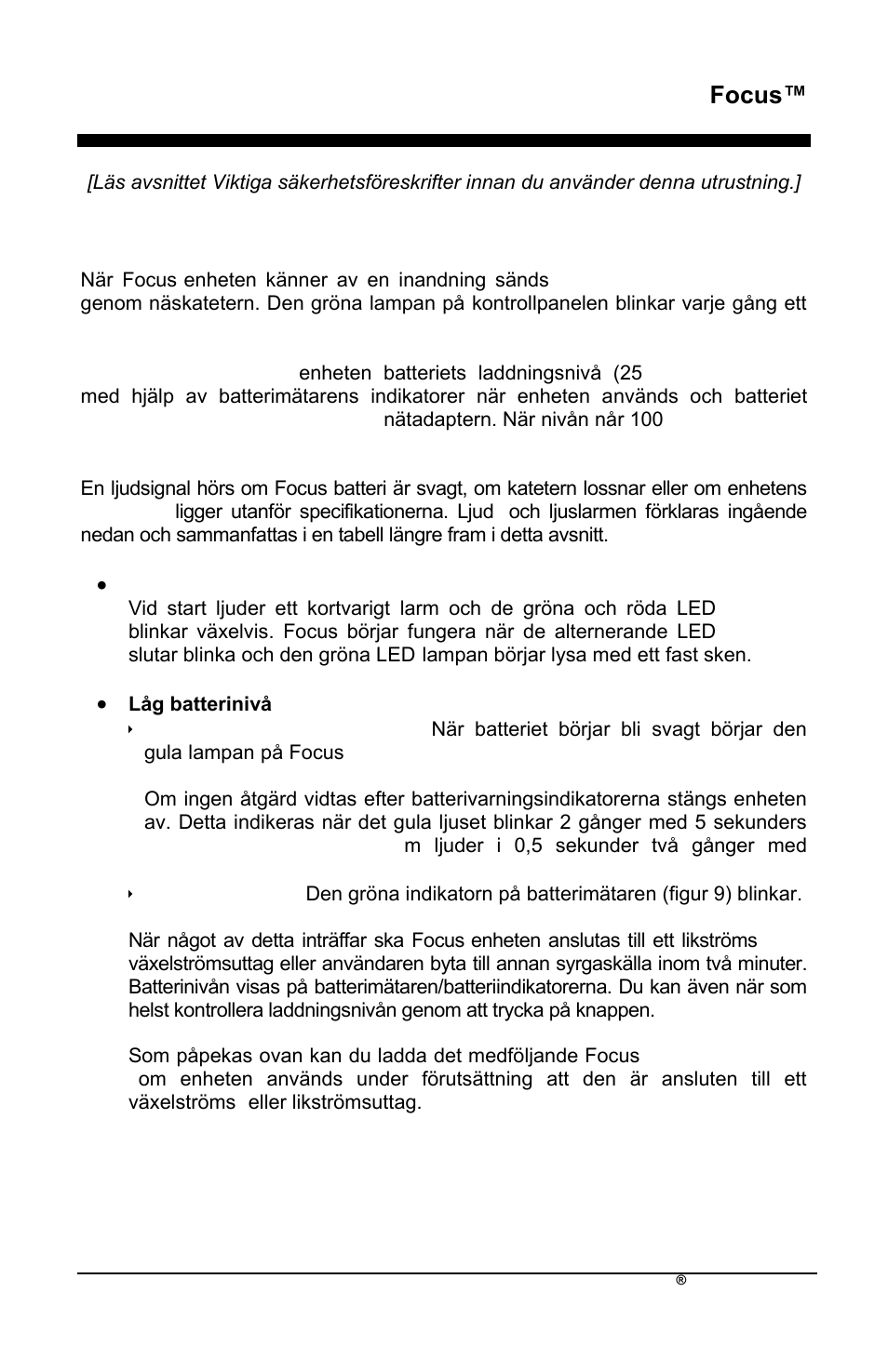 Focus, Ljudlarm och ljuslarm | AirSep MN172-1 User Manual | Page 396 / 502