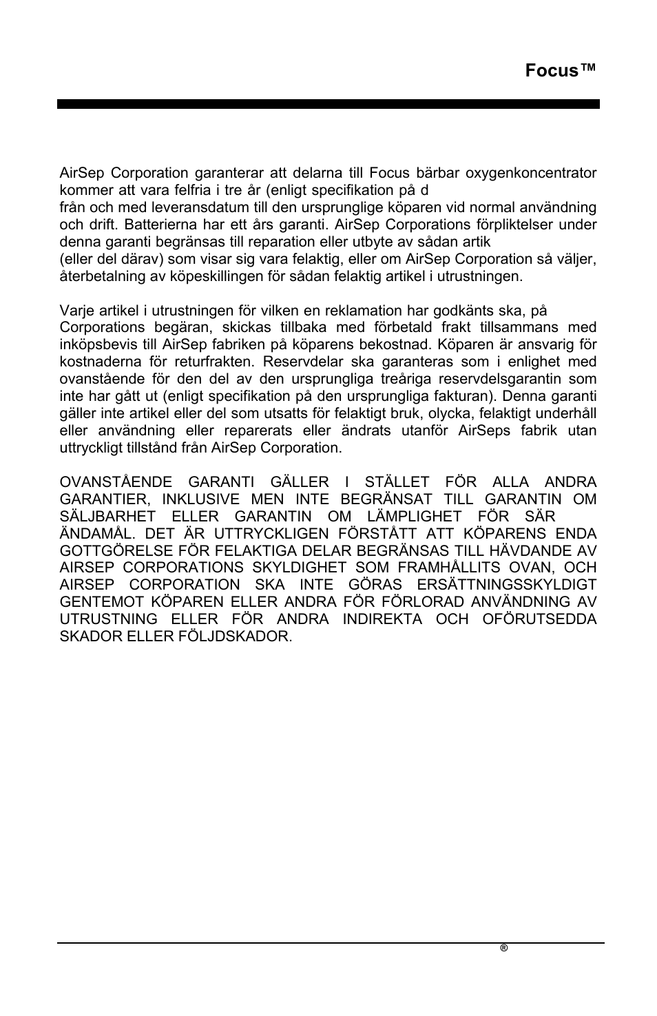 Focus, Garanti | AirSep MN172-1 User Manual | Page 412 / 502