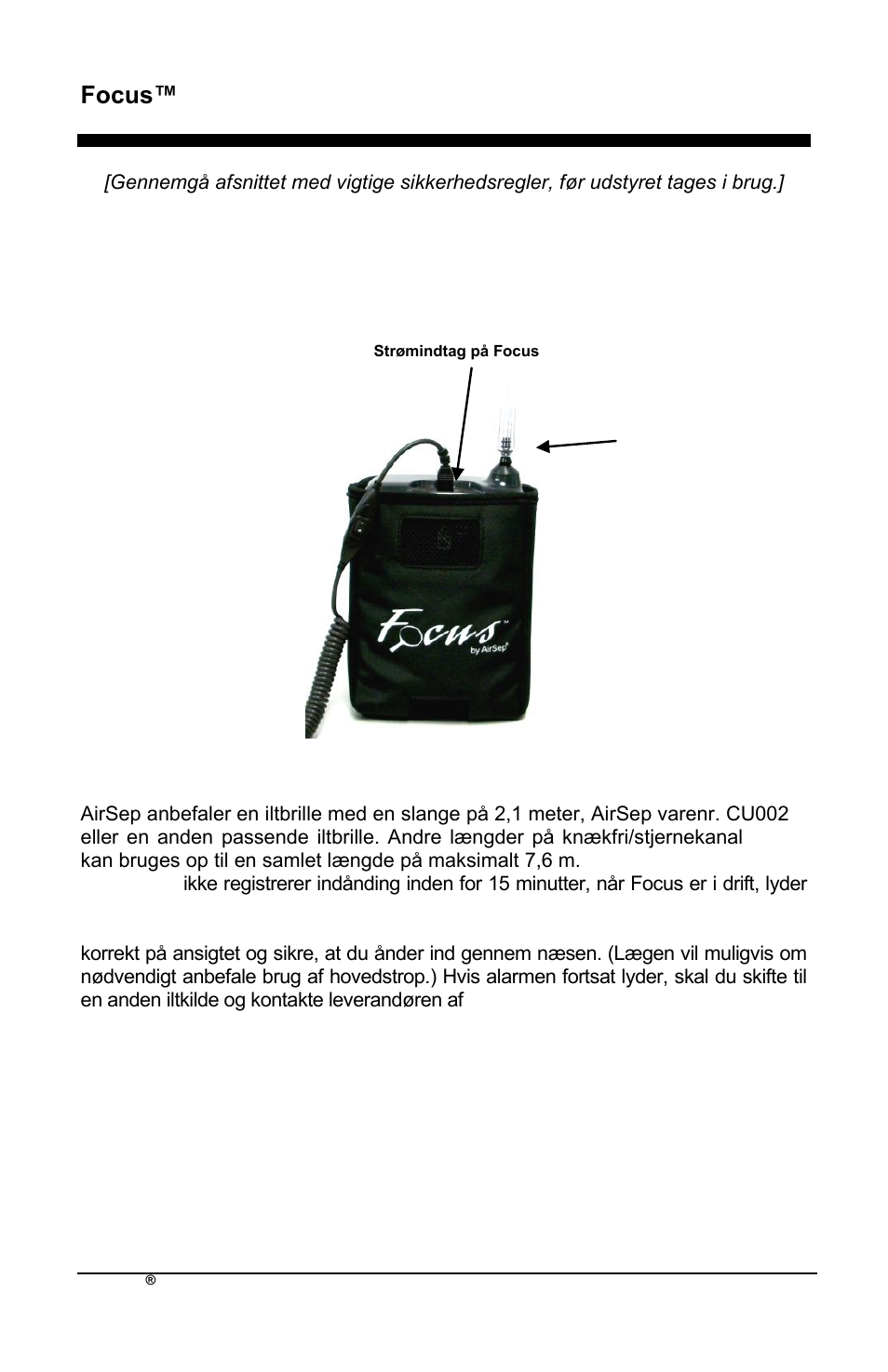 Focus™ da, Iltbrille | AirSep MN172-1 User Manual | Page 435 / 502
