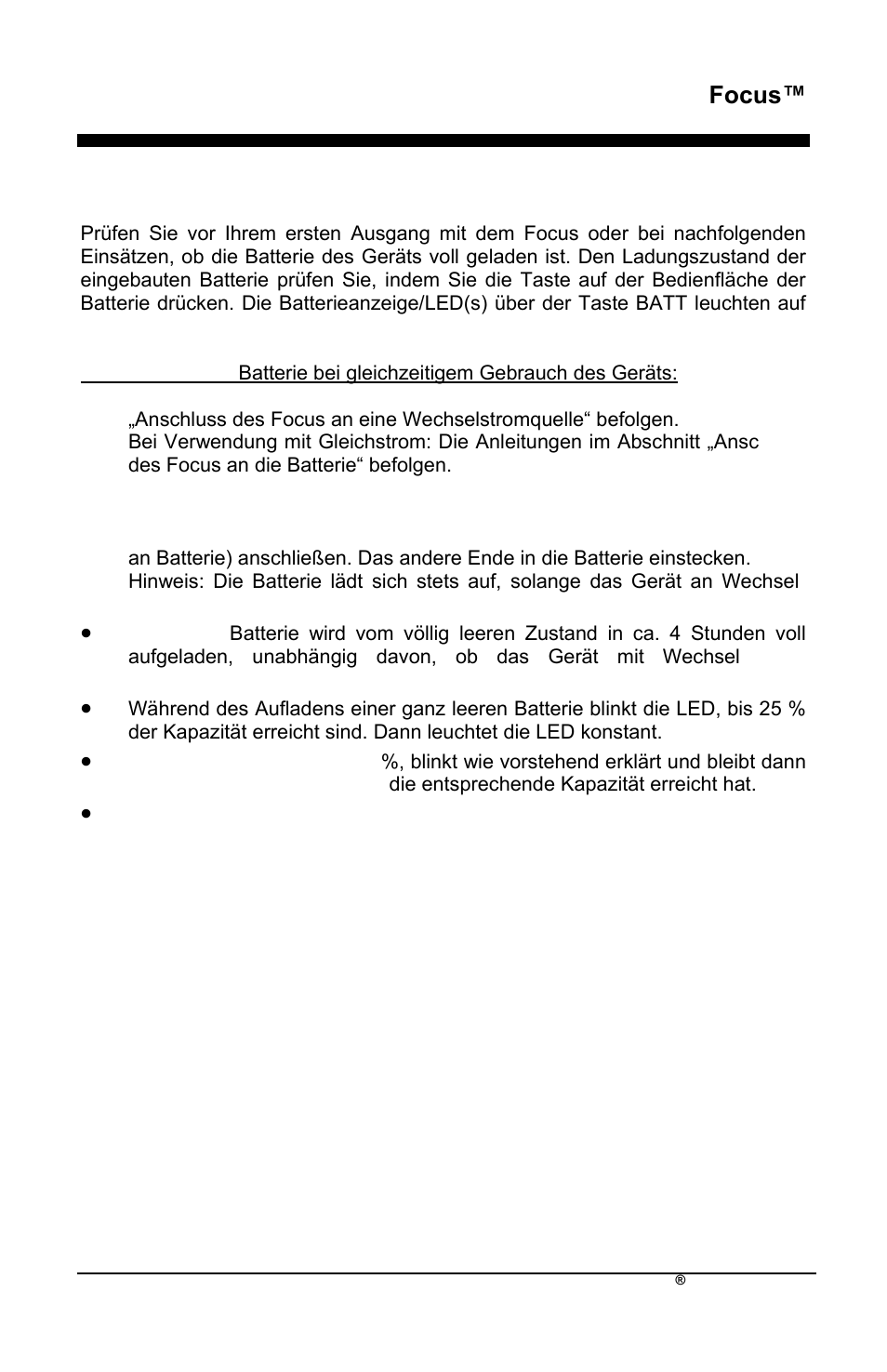 Focus, Laden der batterie | AirSep MN172-1 User Manual | Page 68 / 502