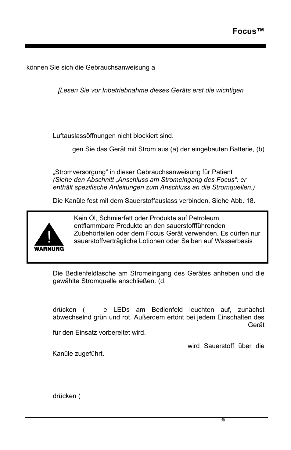 Focus, Gebrauchsanweisung | AirSep MN172-1 User Manual | Page 76 / 502