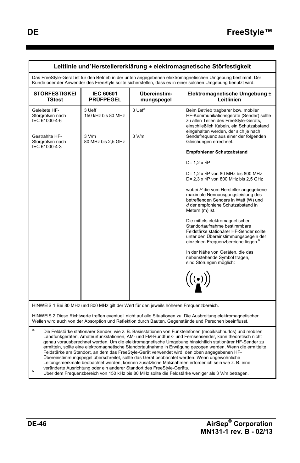 Freestyle, De-46 airsep | AirSep MN131-1 B User Manual | Page 102 / 556