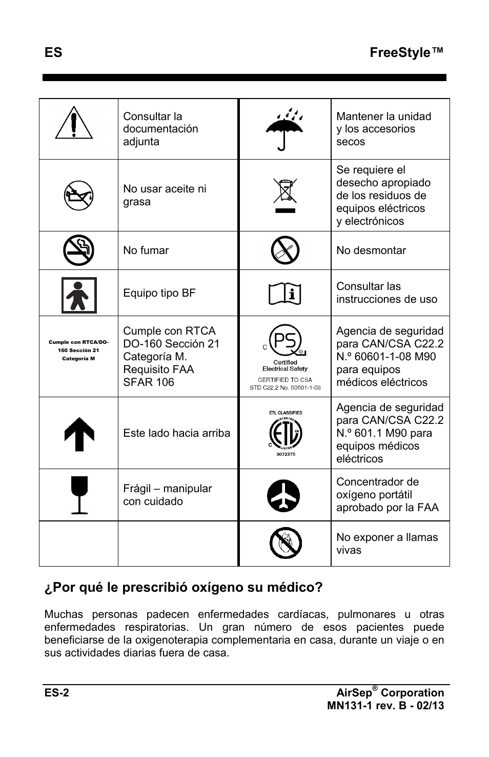 Freestyle, Por qué le prescribió oxígeno su médico | AirSep MN131-1 B User Manual | Page 110 / 556