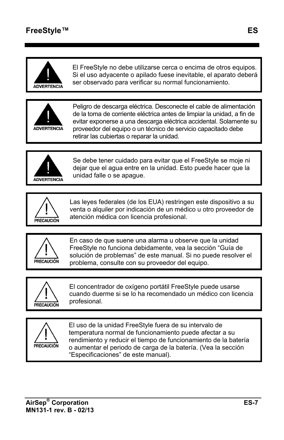 Freestyle™ es | AirSep MN131-1 B User Manual | Page 115 / 556