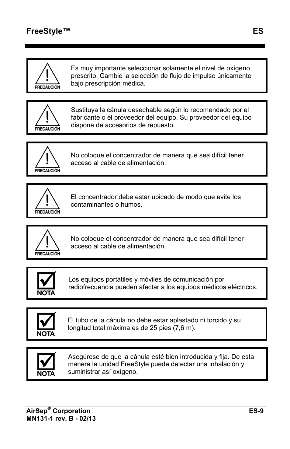 Freestyle™ es | AirSep MN131-1 B User Manual | Page 117 / 556