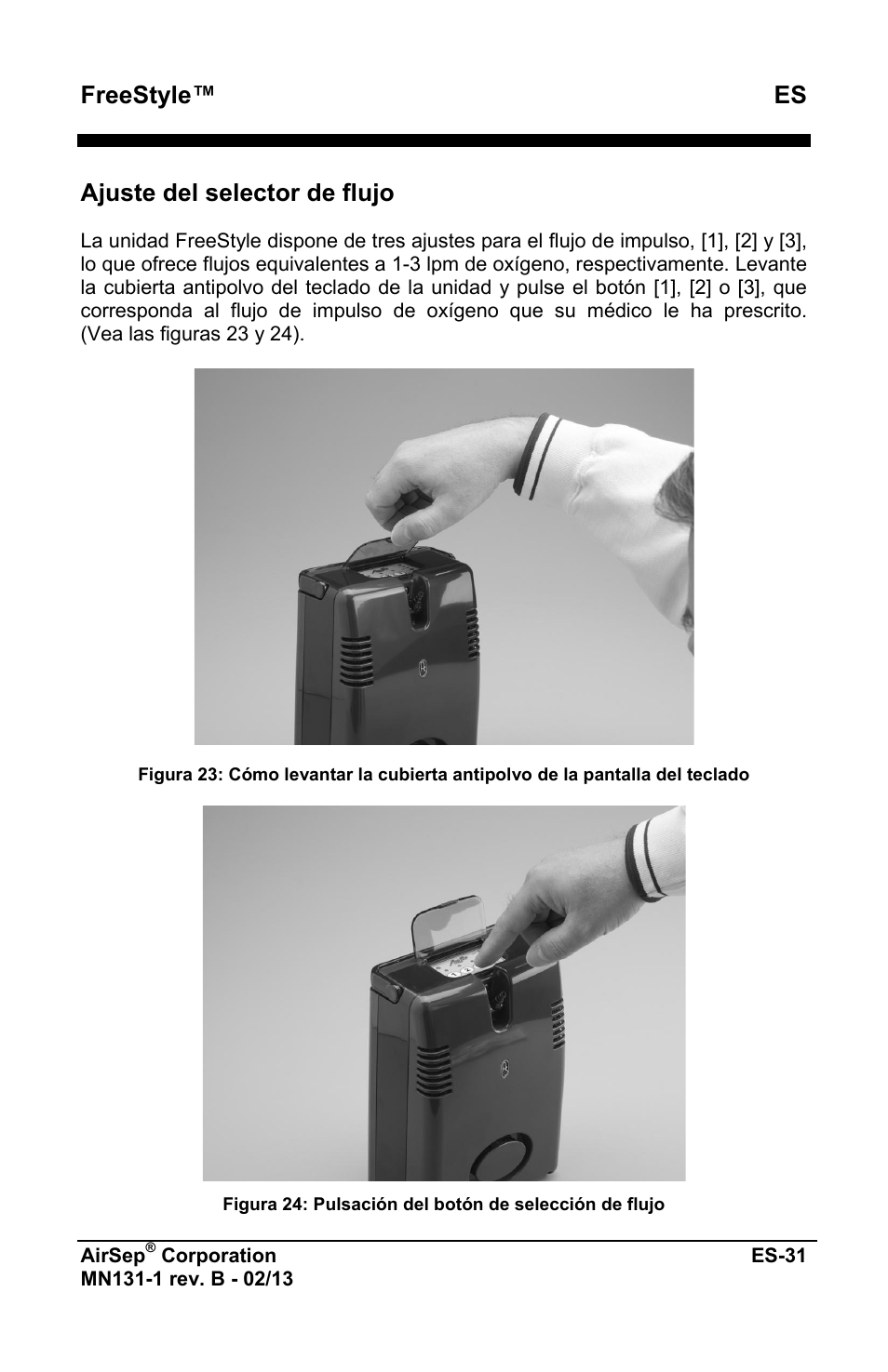 Freestyle™ es, Ajuste del selector de flujo | AirSep MN131-1 B User Manual | Page 139 / 556