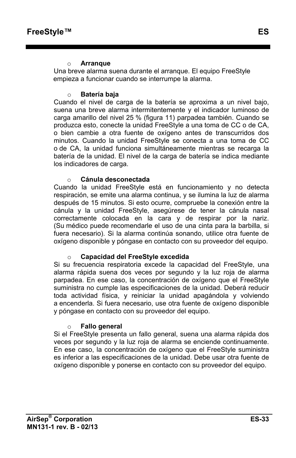Freestyle™ es | AirSep MN131-1 B User Manual | Page 141 / 556